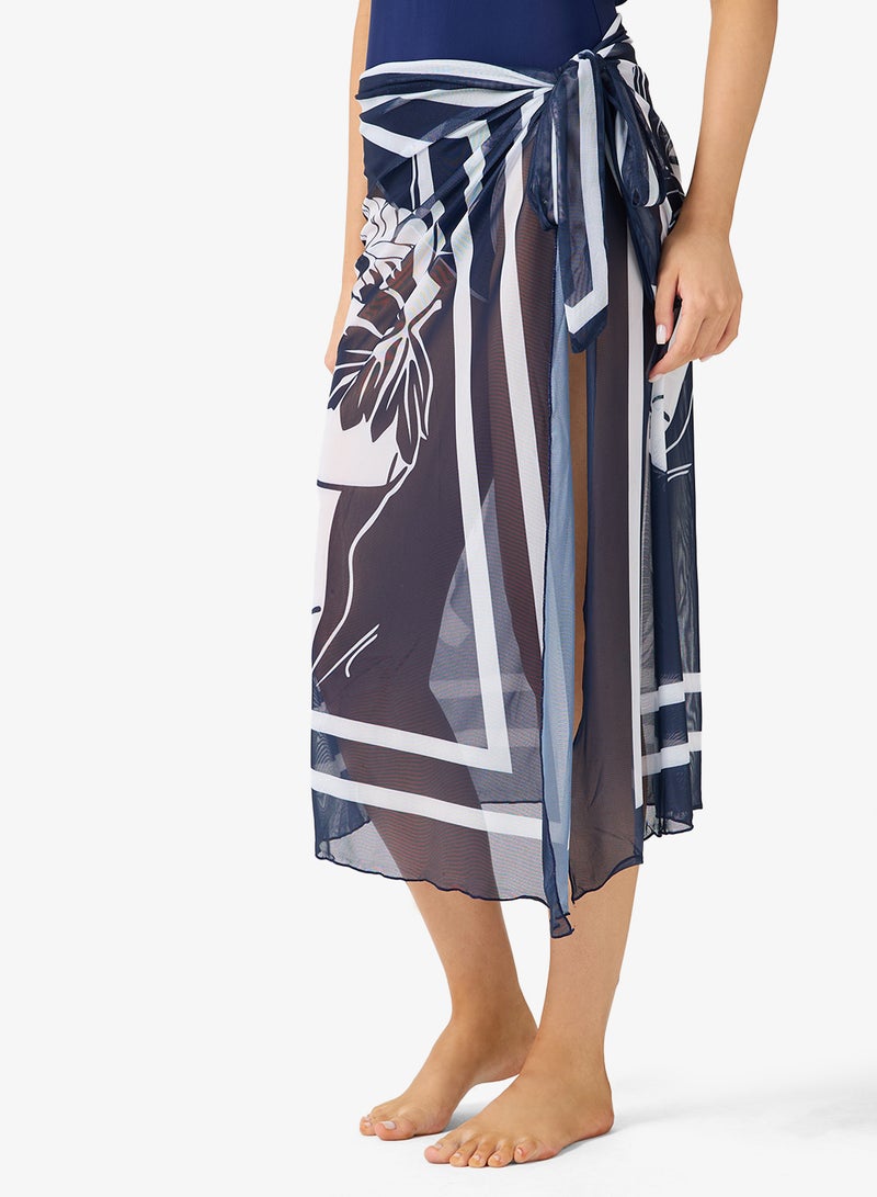 جينجر قطعتان ملابس سباحة مع غطاء بتصميم زهور وسارونج - Image 4